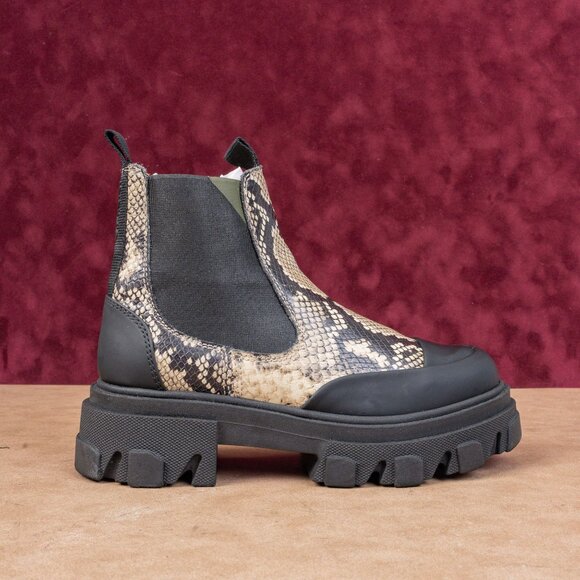 Ganni Women Chelsea Platform Cleated Lug Snake Print Leather Boots Sz 6US EUR37 - Picture 4 of 8